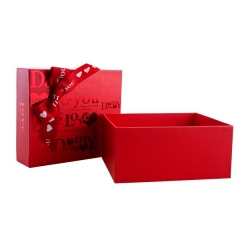 Personnalisé je t'aime rouge emboutissant une boîte-cadeau en papier rigide à couvercle avec nœud en ruban