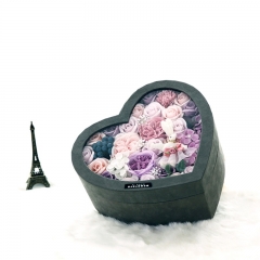 Boîte de cadeau de fleur de chapeau de papier de forme de coeur d'impression faite sur commande avec du PVC pour le jour de Valentine