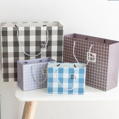Plaid Customized Logo Paper Bag with Handle for Packing Gift